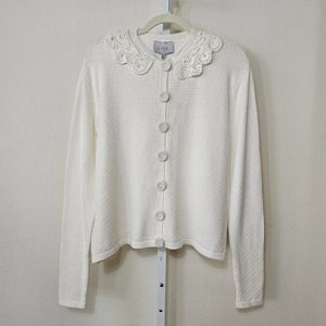LIYA NWT Women's Ivory Knit Crewneck Button Sweater Cardigan Sz L (FR 42)